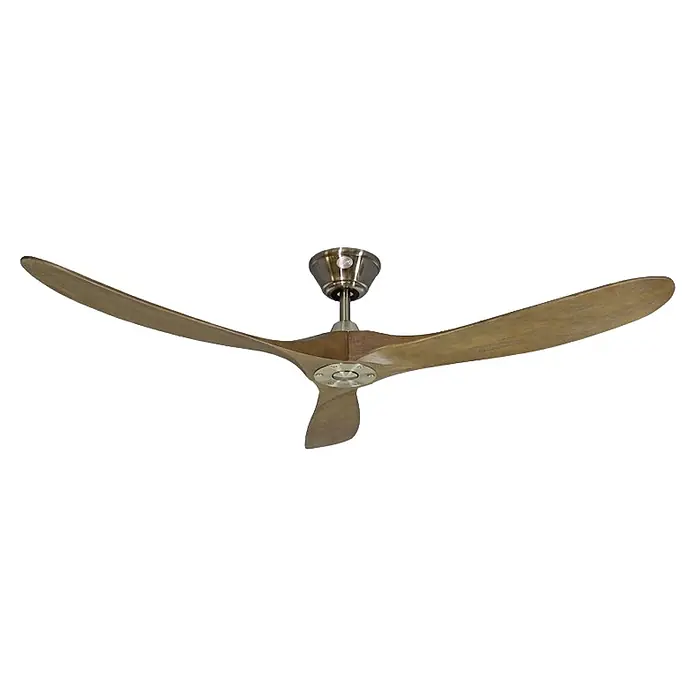 Vam Deckenventilator Energiespar Deckenventilator KOA Nickel Eiche 178 cm - Naturholz, 1.780 mm, 27 W - Dreiflügeliger Deckenventilator mit gebogenen Holzblättern und gebürstetem Metallgehäuse.