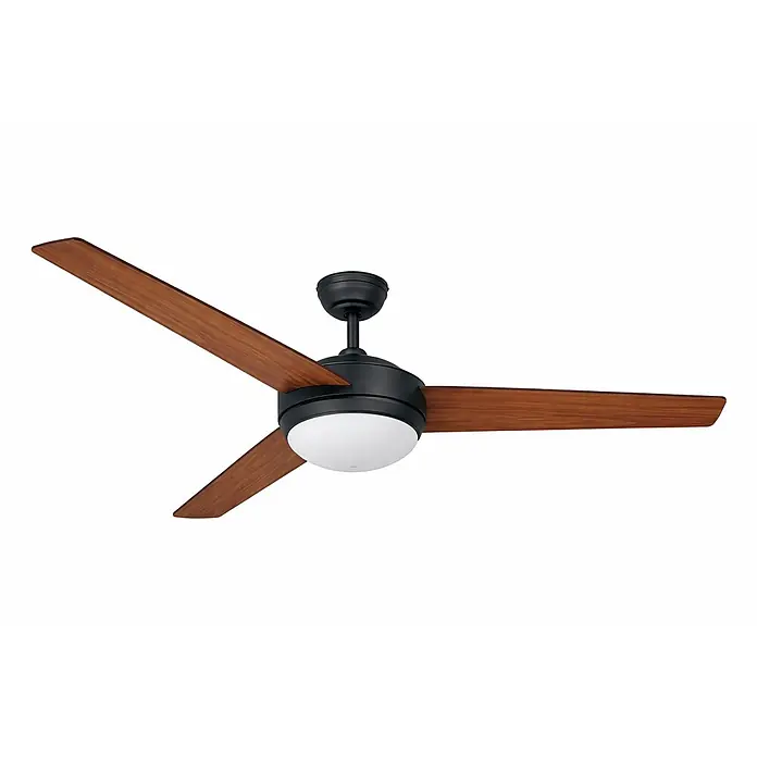 Vam Deckenventilator VEGALIGHT graphit-Teak/Walnuss 132 cm - Teak-Walnuss, 1.320 mm, 46 W - Schwarzer Deckenventilator mit drei Holzflügeln und integriertem weißen Licht.