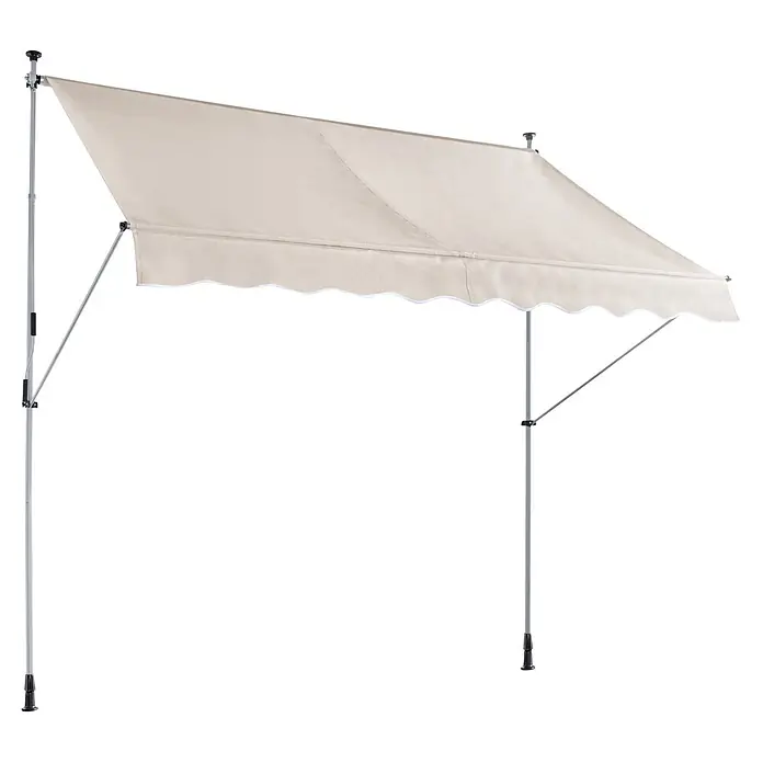 Sunfun Klemmmarkise - Beige, Breite: 3 m, Ausfall: 1,3 m - Beigefarbene Stoffmarkise mit zwei grauen Metallstützstangen.