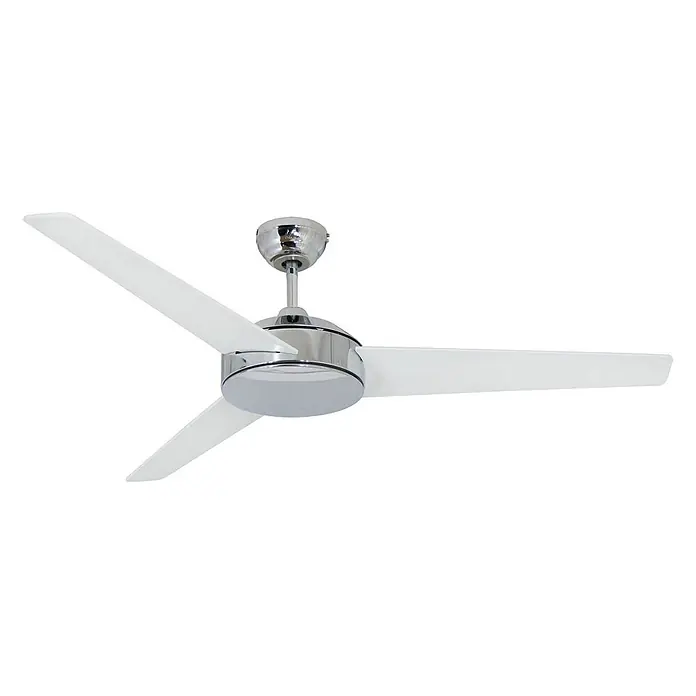 Vam Deckenventilator VEGA chrom 132 cm - weiß-Eiche, 1.320 mm, 46 W - Weißer Deckenventilator mit drei Flügeln, verchromtem Motorgehäuse und Fallrohr.