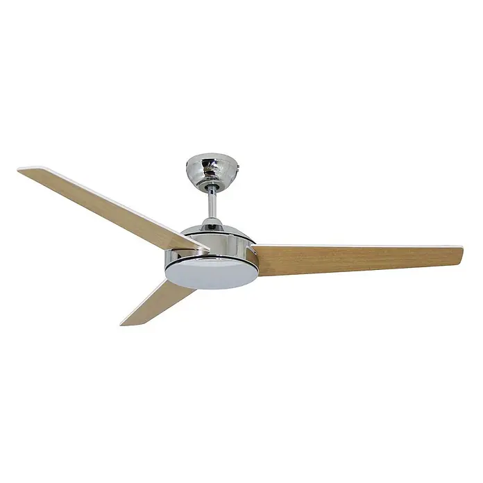 Vam Deckenventilator VEGA chrom 132 cm - weiß-Eiche, 1.320 mm, 46 W - Moderner Deckenventilator aus Chrom mit drei hellen Holzoptik-Flügeln und weißen Kanten.