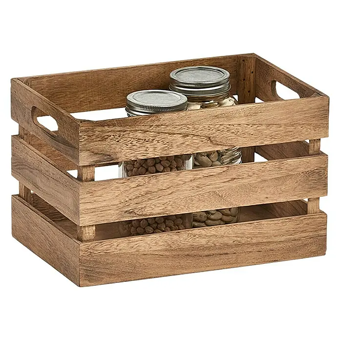 Zeller Present Holzkiste - L x B x H: 31 x 21 x 18,7 cm, Braun - Holzkiste mit Gläsern. Eine rustikale Aufbewahrungslösung für Küche oder Vorratsraum, perfekt für Ordnung und Übersichtlichkeit.