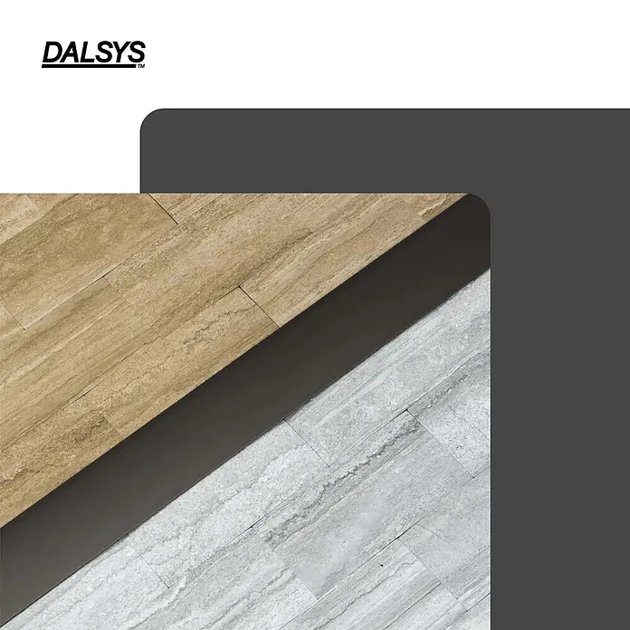 Dalsys Abschlussleiste 90cm Übergangsprofil Übergangsschiene Bronze selbstklebend -  - Dunkelbraune Übergangsleiste, die hellbraune und hellgraue Fliesenböden verbindet.