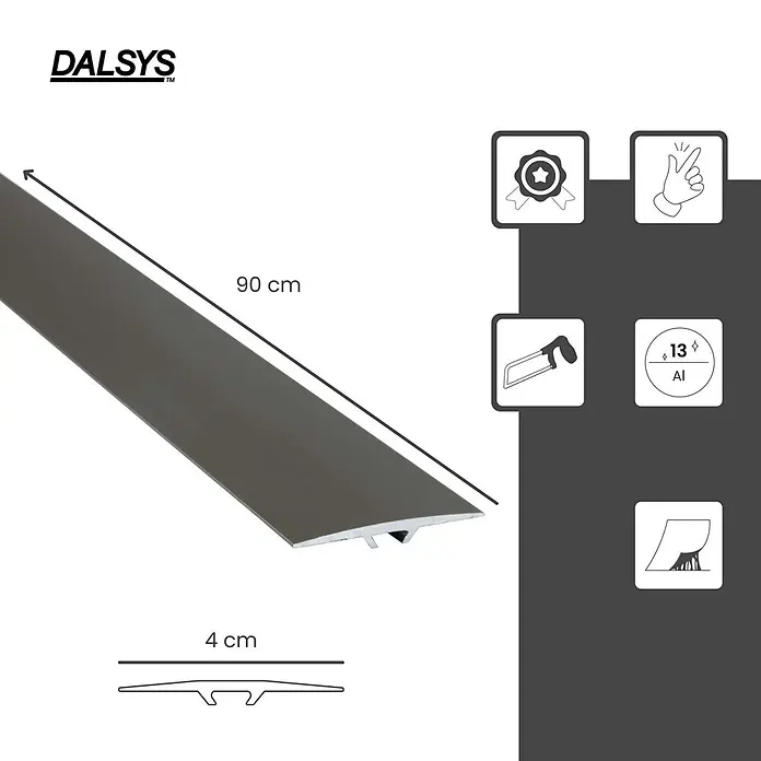 Dalsys Abschlussleiste 90cm Übergangsprofil Übergangsschiene Bronze selbstklebend -  - Graue Aluminium T-Profil Übergangsleiste, 90 cm lang und 4 cm breit.