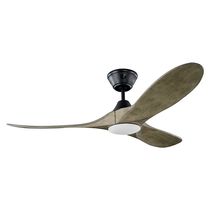 Vam Deckenventilator Energiespar Deckenventilator KOA LED schwarz grey-washed 132 cm - Grey-wash, 1.320 mm, 27 W - Schwarzer Deckenventilator mit drei gebogenen Holzoptik-Flügeln und integriertem weißen LED-Licht.
