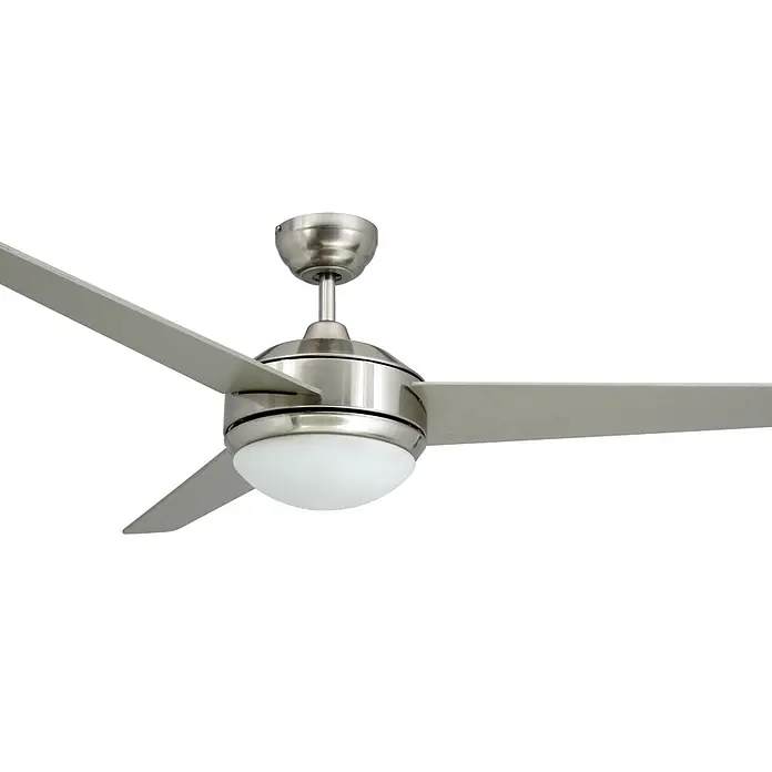 Vam Deckenventilator VEGALIGHT silber 132 cm - silber-Wengé, 1.320 mm, 46 W - Deckenventilator aus gebürstetem Nickel mit drei silbernen Flügeln und einer weißen Glaskuppelleuchte.