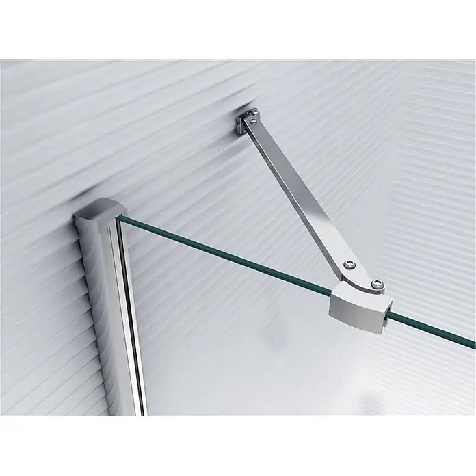 Glaszentrum Hagen Eckdusche 100x100x195 cm Aya 5eck Duschkabine - 100 x 100 x 195 cm, Imprägniert, Farblos, Stärke: 8 mm - Verchromter Duschwand-Stützarm stabilisiert klare Glasplatte an einer gerippten Wand.
