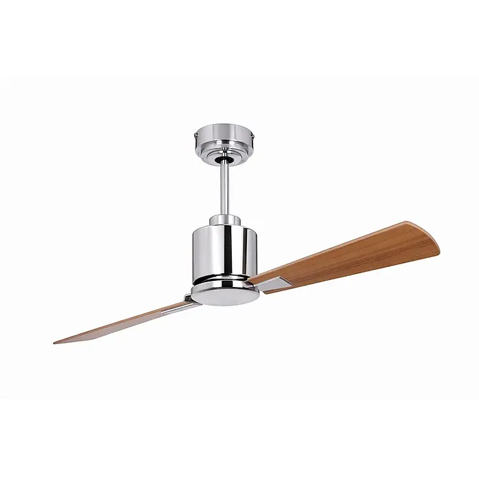 Vam Deckenventilator Energiespar Deckenventilator FACTORY chrome 112 cm Teak-Rosenholz - TEAK-ROSENHOLZ, 1.120 mm, 31 W - Moderner Deckenventilator mit Chromgehäuse und zwei hellbraunen Holzflügeln.