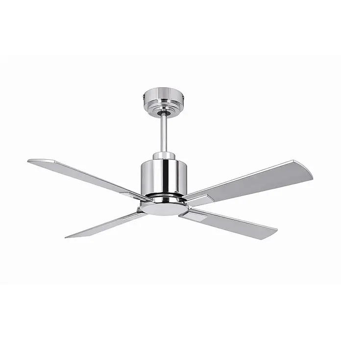 Vam Deckenventilator Energiespar Deckenventilator LUNA 112 cm chrom - WEIß-PINIE, 1.120 mm, 31 W - Chrom-Deckenventilator mit vier Metallflügeln und Fallstangenbefestigung.