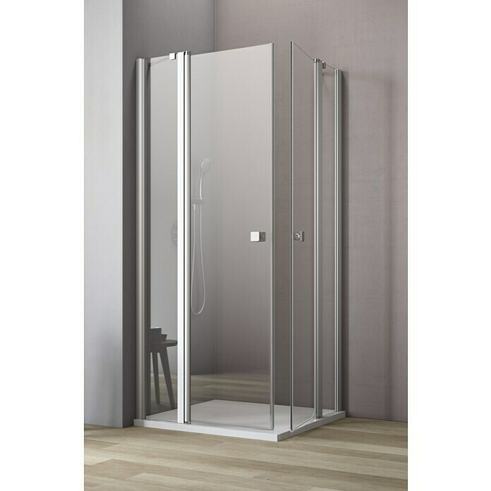GEO Hit Eckdusche B-E200 (90 x 80 x 202,2 cm, Unbeschichtet, Stärke: 6 mm, Silber)