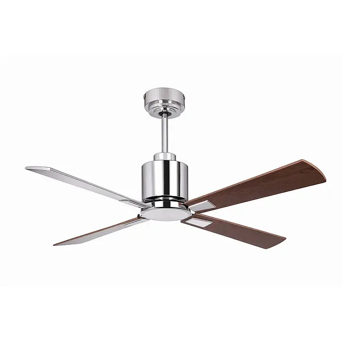 Vam Deckenventilator Energiespar Deckenventilator LUNA 112 cm chrom - WEIß-PINIE, 1.120 mm, 31 W - Moderner Deckenventilator mit Chrom-Finish, silberfarbenen und dunklen Holz-Optik-Flügeln.