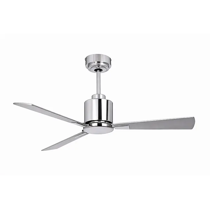 Vam Deckenventilator Energiespar Deckenventilator FACTORY chrome 112 cm Teak-Rosenholz - TEAK-ROSENHOLZ, 1.120 mm, 31 W - Moderner Deckenventilator aus poliertem Chrom mit drei Flügeln.