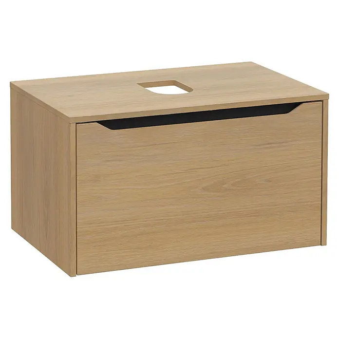 VitrA Integra Square Waschtischunterschrank Integra Square - B x T x H: 80 x 52 x 42 cm, Eiche Gold - Hellholzfarbener Badunterschrank mit Waschtischausschnitt und schwarzem Griff.
