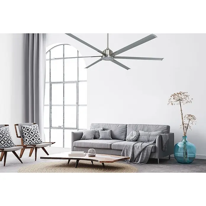 Vam Deckenventilator THE BIG 210 Nickel matt - Nickel matt, 2.130 mm, 47 W - Großer, moderner Deckenventilator mit sechs silbergrauen Flügeln und gebürstetem Nickel-Finish.