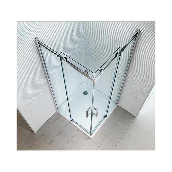 Glaszentrum Hagen Eckdusche 90x90x195 cm Artemis EckDusche Slide-Tür inkl. Tasse - 90 x 90 x 195 cm, Imprägniert, Farblos, Stärke: 8 mm - Eck-Duschkabine aus Glas mit klaren Schiebetüren und Chromrahmen.