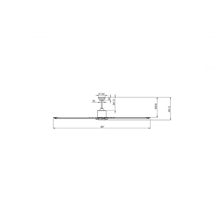 Vam Deckenventilator THE BIG 210 Nickel matt - Nickel matt, 2.130 mm, 47 W - Technische Zeichnung eines Deckenventilators mit Maßen, inklusive 84 Zoll Spannweite und 451,3 mm Gesamthöhe.