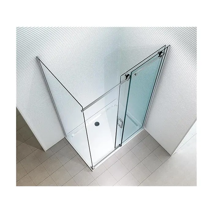 Glaszentrum Hagen Eckdusche 100x90x195 cm Aphrodite Duschkabine Slide-Tür inkl. Tasse - 90 x 100 x 195 cm, Imprägniert, Farblos, Stärke: 8 mm - Eck-Glasdusche mit Pendeltür und weißer Duschwanne.