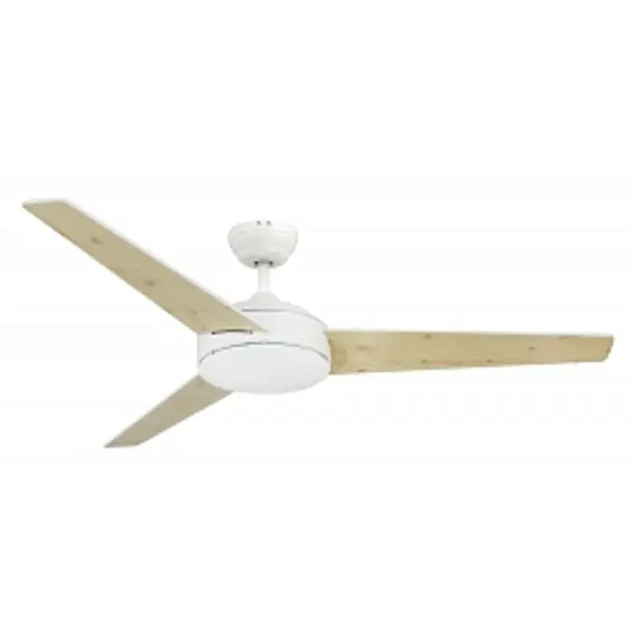 Vam Deckenventilator VEGA weiß 132 cm - weiß-Pinienholz, 1.320 mm, 46 W - Weißer Deckenventilator mit drei hellen Holzflügeln.