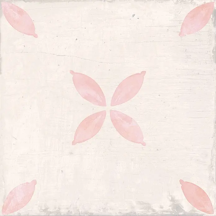 Feinsteinzeugfliese Sofia - 24,8 x 24,8 cm, Rosa, Matt - Helle, strukturierte Fliese mit rosafarbenen Blattmustern.