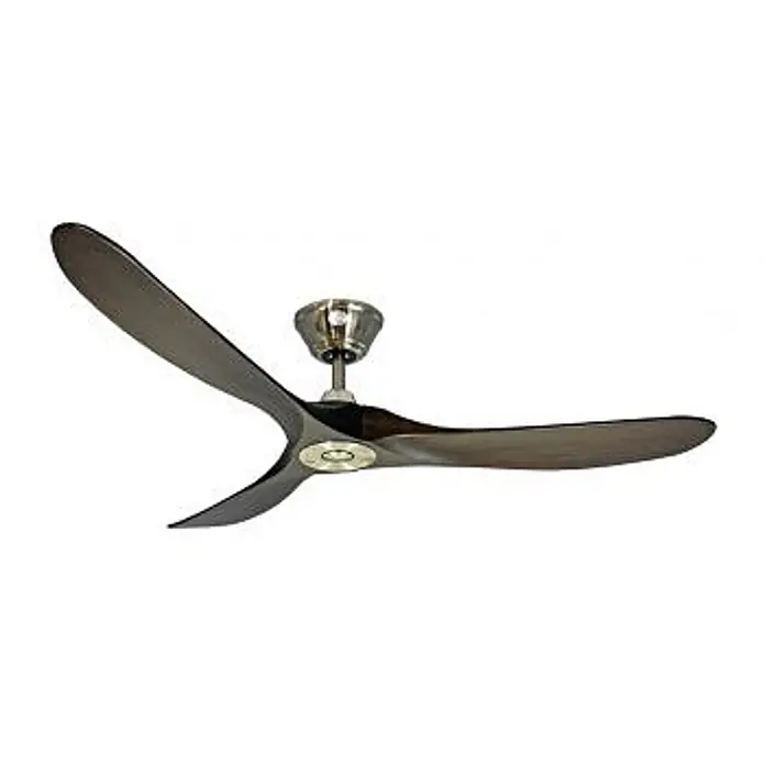 Vam Deckenventilator Energiespar Deckenventilator KOA Nickel Walnuss 152 cm - Grey-wash, 1.520 mm, 27 W - Moderner 3-Blatt-Deckenventilator mit dunklen Holzoptik-Flügeln und gebürstetem Metallgehäuse.
