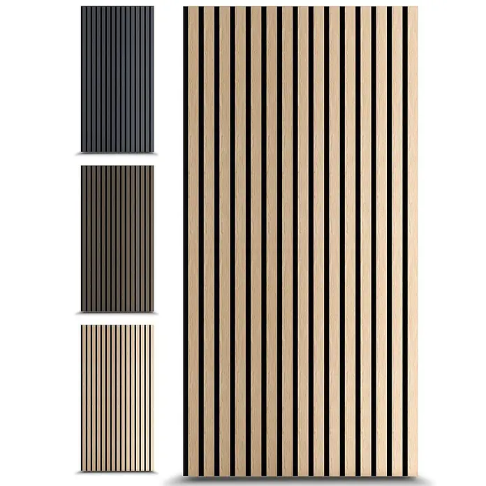 Dalsys Akustikpaneel 4x 120 x 60cm Eiche Hell - Beige - Akustikwandpaneele mit vertikalen Holzlamellen in hellen, dunkelgrauen und braunen Ausführungen.