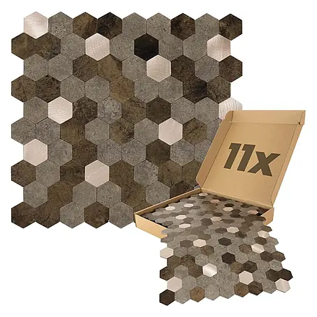 Dalsys  Wandfliese 0,88m² Selbstklebende Fliesen Hexagon 11 Stück Braun Mix Gold