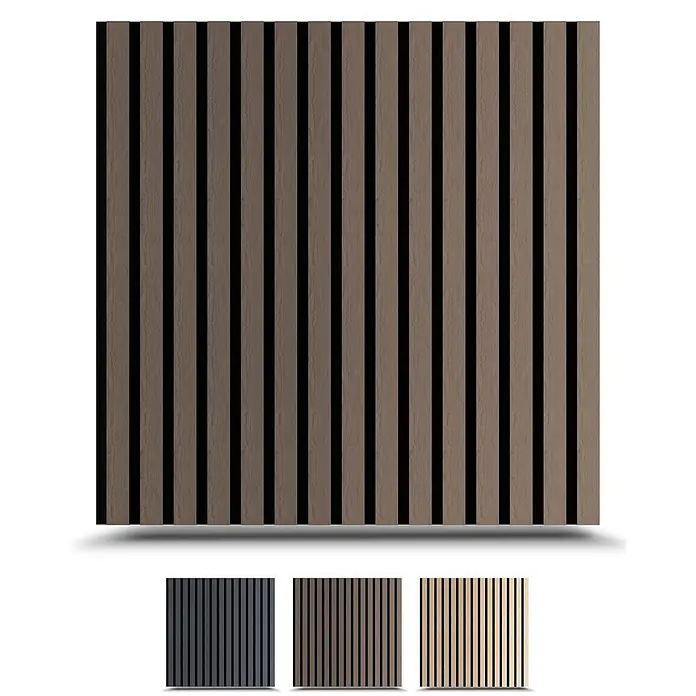 Dalsys Akustikpaneel 4x 60 x 60cm Walnuss - Braun - Vertikale Akustikplatte aus braunen Holzlamellen mit schwarzem Filz.