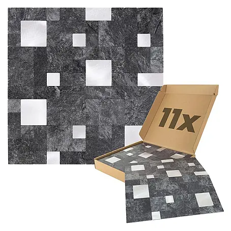 Dalsys  Wandfliese 1m² Selbstklebende Fliesen Steinoptik Quadrat 11 Stück Anthrazit Silber