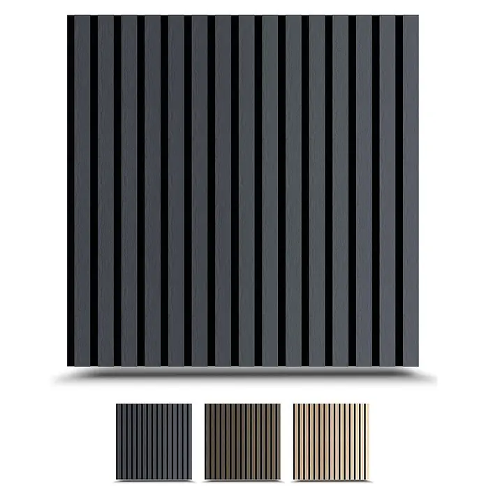Dalsys Akustikpaneel 4x 60 x 60cm Eiche Schwarz - Schwarz - Dunkelgraues Lamellen-Akustikpaneel in Holzoptik für moderne Raumgestaltung.