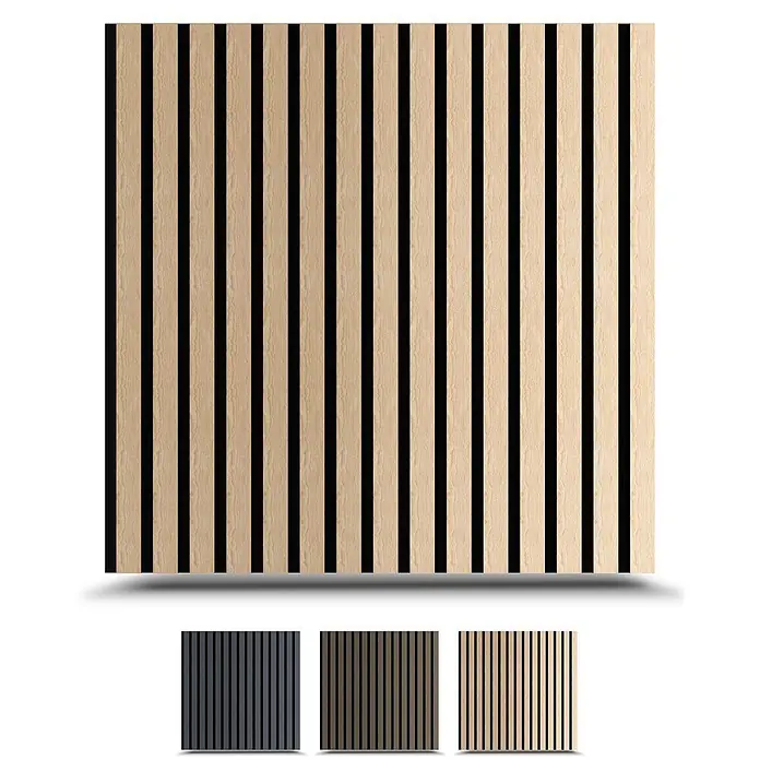 Dalsys Akustikpaneel 4x 60 x 60cm Eiche Hell - Beige - Akustik-Wandpaneele mit vertikalen hellen Holzlamellen auf schwarzem Untergrund. Erhältlich in verschiedenen Holzoberflächen.