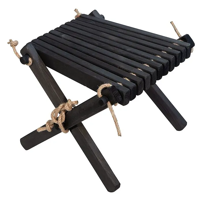 Jardinion Garten-Beistelltisch Abstelltisch 54cm x 49cm x 45cm Klapphocker Schwarz Kiefer - L x B x H: 54 x 49 x 45 cm, Schwarz - Schwarzer Klapphocker aus Holz mit Seilakzenten, tragbar und leicht verstaubar.