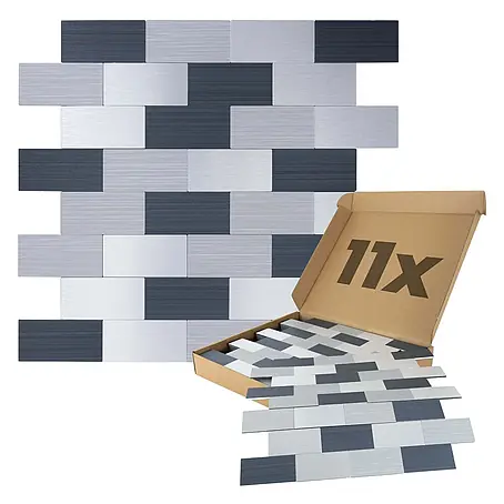 Dalsys  Wandfliese 1m² Selbstklebende Fliesen Rechteck 11 Stück Grau Mix Silber