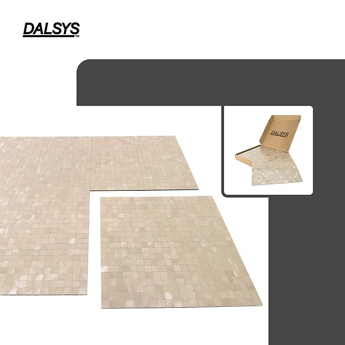 Dalsys Wandfliese 1m² Selbstklebende Fliesen Aluoptik Quadrat 11 Stück Gold Champagne - 30,6 x 30,6 cm, Gelb - DALSYS hellbeige Perlmutt-Mosaikfliesen in Platten und einer Markenbox.