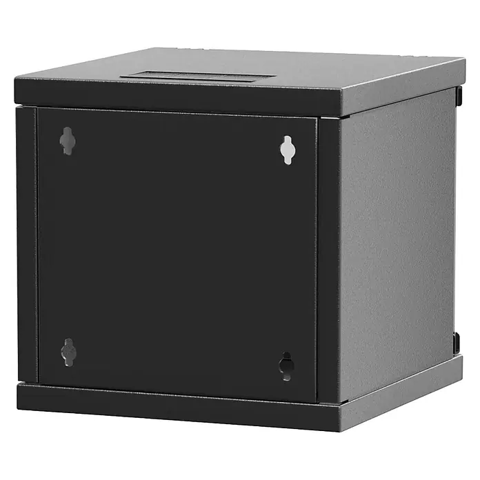Schutzgehäuse hb-digital Netzwerkschrank 6-12HE 10 Zoll - 312 mm x 300 cm x 330 mm - Schwarzer wandmontierbarer Metall-Netzwerkschrank mit Schlüssellochschlitzen.