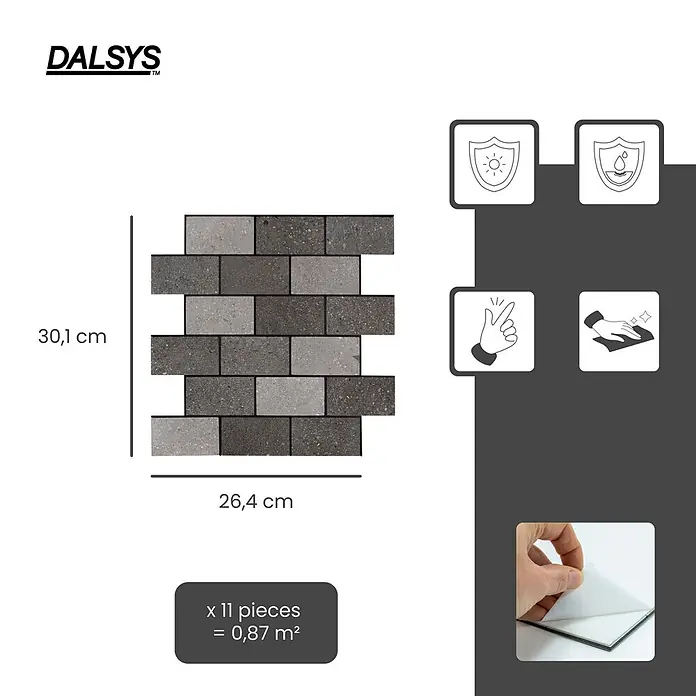 Dalsys Wandfliese 0,87m² Selbstklebende Fliesen Steinoptik 11 Stück Natur Grau Mix - 26,4 x 30,1 cm, Silber - DALSYS selbstklebende Fliesen in Steinoptik (grau, 30,1 x 26,4 cm) mit einfacher Montage, Wasser- und UV-Beständigkeit.