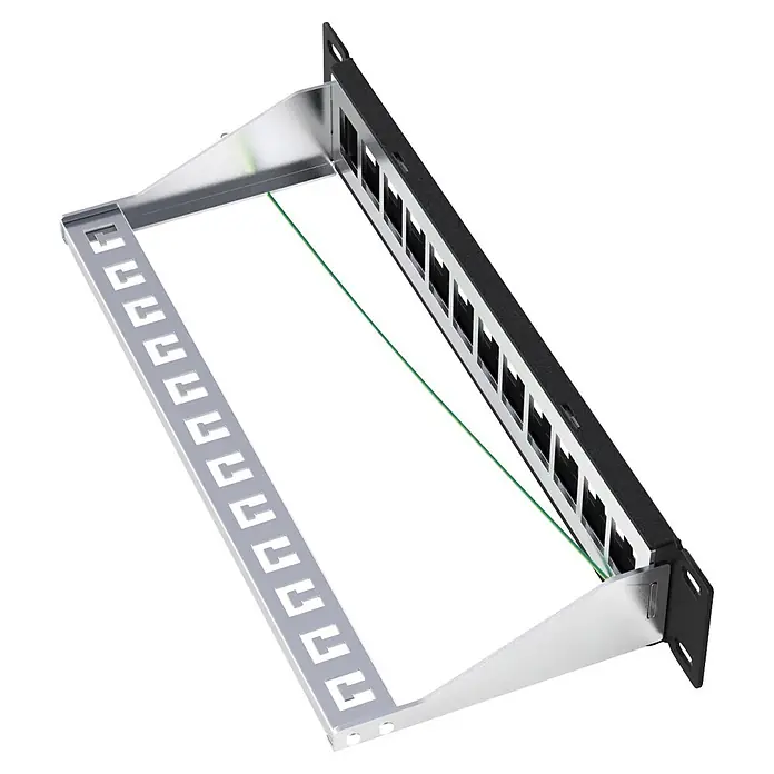 Verteiler Patchpanel 10" 12-Port 1HE Keystone Jack Modul - Schwarz - Silbernes und schwarzes 24-Port RJ45 Netzwerk-Patchpanel mit integrierter Kabelmanagementleiste.