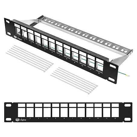 Verteiler Patchpanel 10" 12-Port 1HE Keystone Jack Modul