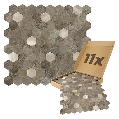 Dalsys  Wandfliese 0,88m² Selbstklebende Fliesen Hexagon 11 Stück Braun Gold