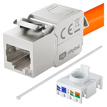 Netzwerk-Stecker hb-digital CAT 6a RJ45 LSA-Öffnung werkzeuglos Zinklegierung Keystone Modul