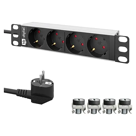 Steckdosenleiste hb-digital 4-fach 10 Zoll für Serverschrank 1HE