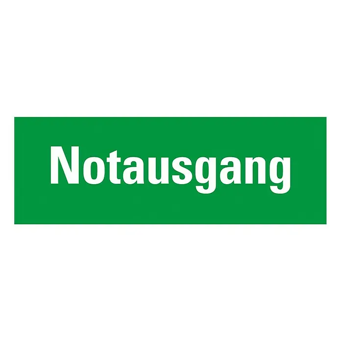 Pickup Fluchtwegschild - Motiv: Notausgang, L x B: 33 x 12 cm - Grünes Notausgangsschild mit weißer Schrift. Das Schild weist auf den Notausgang hin und ist gut sichtbar gestaltet für Notfälle.