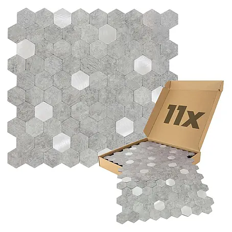 Dalsys  Wandfliese 0,88m² Selbstklebende Fliesen Hexagon 11 Stück Hellgrau Silber