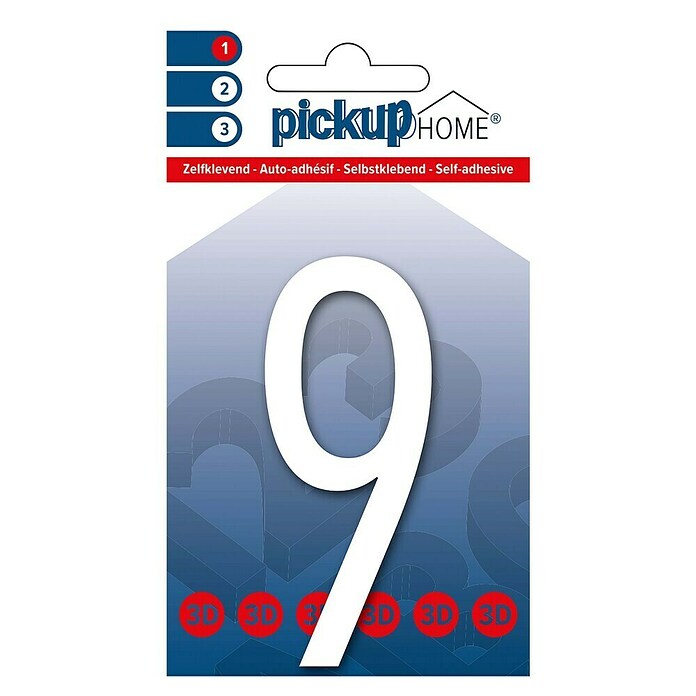 Pickup 3D Home Hausnummer (Höhe: 9 cm, Motiv: 9, Weiß, Kunststoff, Selbstklebend)