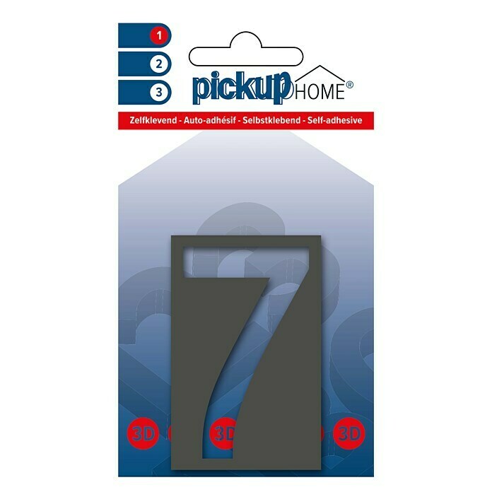 Pickup 3D Home Huisnummer Milan (Hoogte: 6 cm, Motief: 7, Grijs, Kunststof, Zelfklevend)