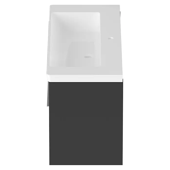 Villeroy & Boch Subway 3.0 Badmöbel-Set - Gesamtbreite Badmöbel: 127,2 cm, Graphite, Hahnloch: Mitte, Waschbecken in Weiß Alpin ohne Spezialglasur, Eine große Waschschüssel - Weißer Waschtisch mit integriertem Waschbecken und dunkelgrauem Unterschrank.