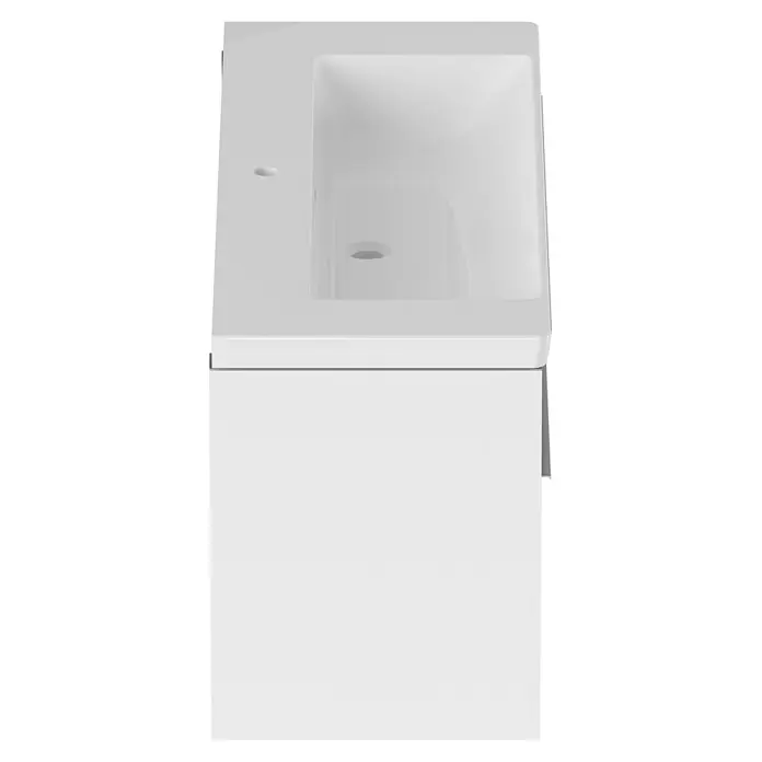 Villeroy & Boch Subway 3.0 Badmöbel-Set - Gesamtbreite Badmöbel: 127,2 cm, Brilliant White, Hahnloch: Mitte, Waschbecken in Weiß Alpin mit schmutzabweisender Glasur, Eine große Waschschüssel - Weißer wandhängender Badunterschrank mit integriertem Waschbecken, Draufsicht.