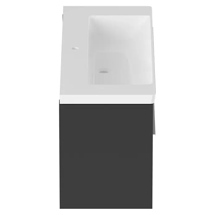 Villeroy & Boch Subway 3.0 Badmöbel-Set - Gesamtbreite Badmöbel: 127,2 cm, Graphite, Hahnloch: Mitte, Waschbecken in Weiß Alpin ohne Spezialglasur, Eine große Waschschüssel - Weißes integriertes Waschbecken auf einem dunkelgrauen Badunterschrank.