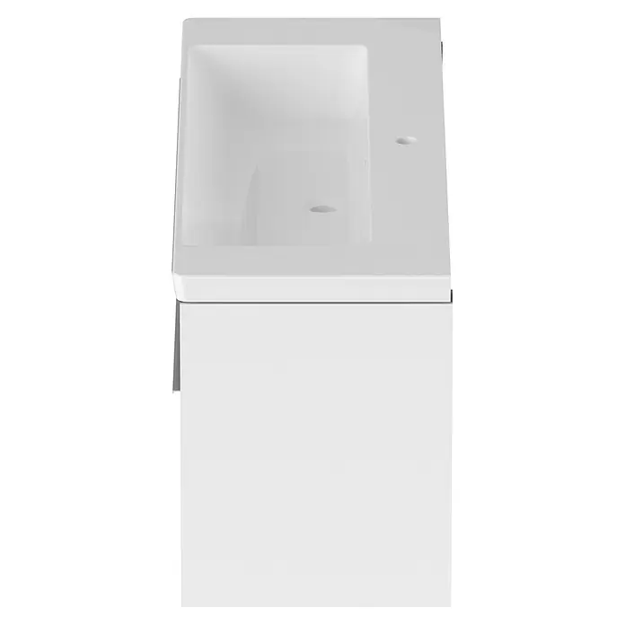Villeroy & Boch Subway 3.0 Badmöbel-Set - Gesamtbreite Badmöbel: 127,2 cm, Brilliant White, Hahnloch: Mitte, Waschbecken in Weiß Alpin mit schmutzabweisender Glasur, Eine große Waschschüssel - Weißes Keramikwaschbecken mit integriertem rechteckigem Becken und passendem Unterschrank, Vorderansicht.