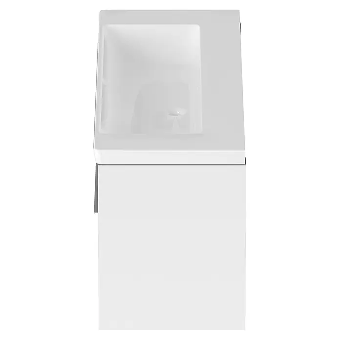 Villeroy & Boch Subway 3.0 Badmöbel-Set - Gesamtbreite Badmöbel: 127,2 cm, Brilliant White, Hahnloch: Ohne, Waschbecken in Weiß Alpin ohne Spezialglasur, Eine große Waschschüssel - Weiße Keramikspüle mit integriertem Waschtischunterschrank, von oben betrachtet.