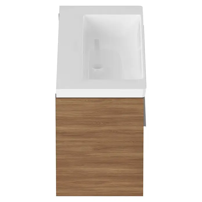 Villeroy & Boch Subway 3.0 Badmöbel-Set - Gesamtbreite Badmöbel: 127,2 cm, Kansas Oak, Hahnloch: Ohne, Waschbecken in Weiß Alpin mit schmutzabweisender Glasur, Eine große Waschschüssel - Weißes integriertes Waschbecken mit Arbeitsplatte auf einem Waschtischunterschrank aus Holz.